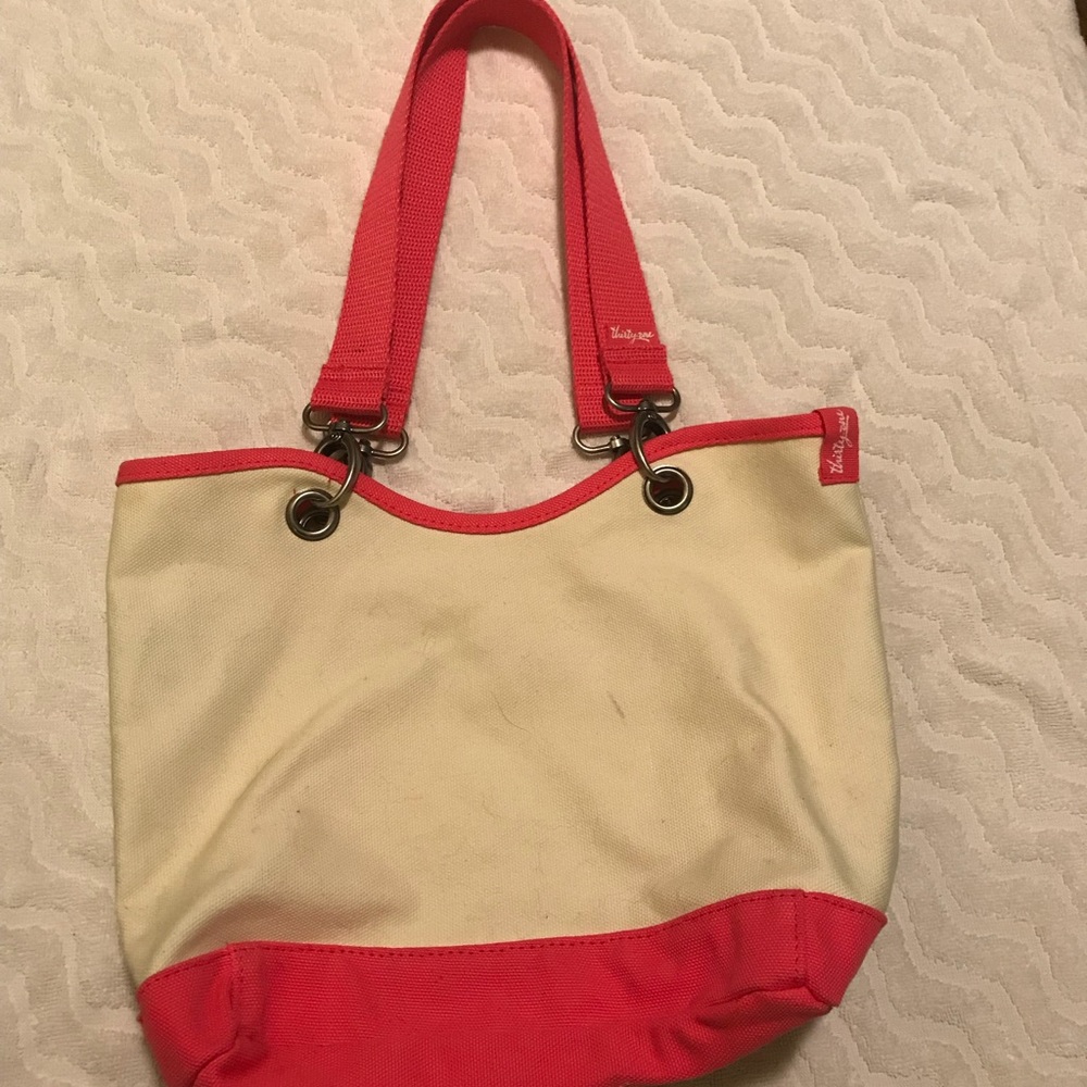 Thirty-one pink and white canvas shoulder bag